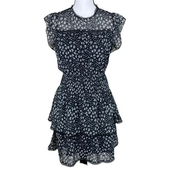Aqua | Dresses | Aqua Black Pattern Chiffon Tiered Hem Dress | Poshmark
